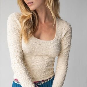 Cream Textured Long Sleeve Top